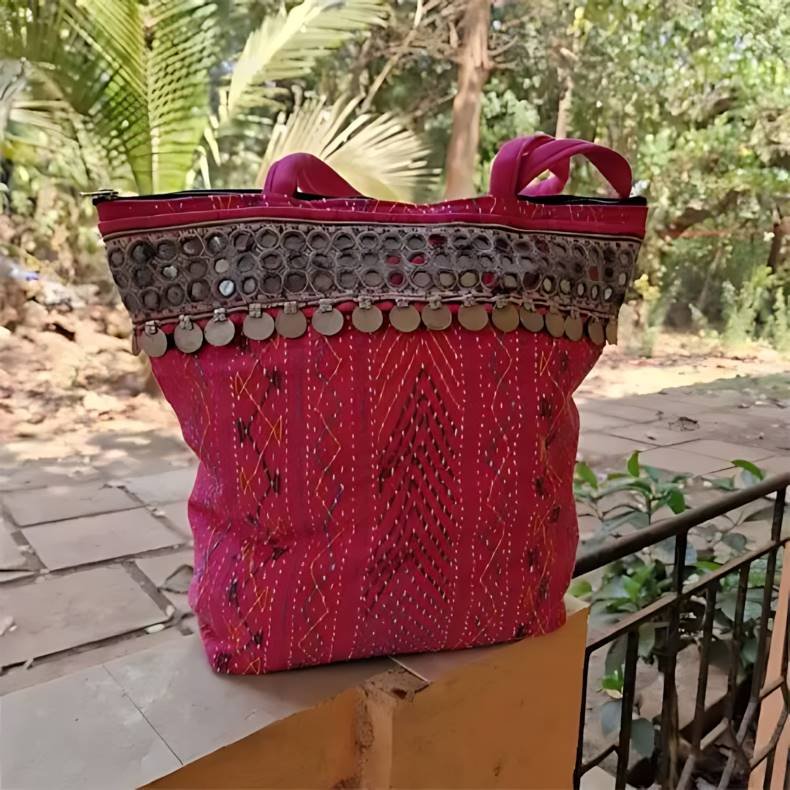 Vintage kantha taske pink