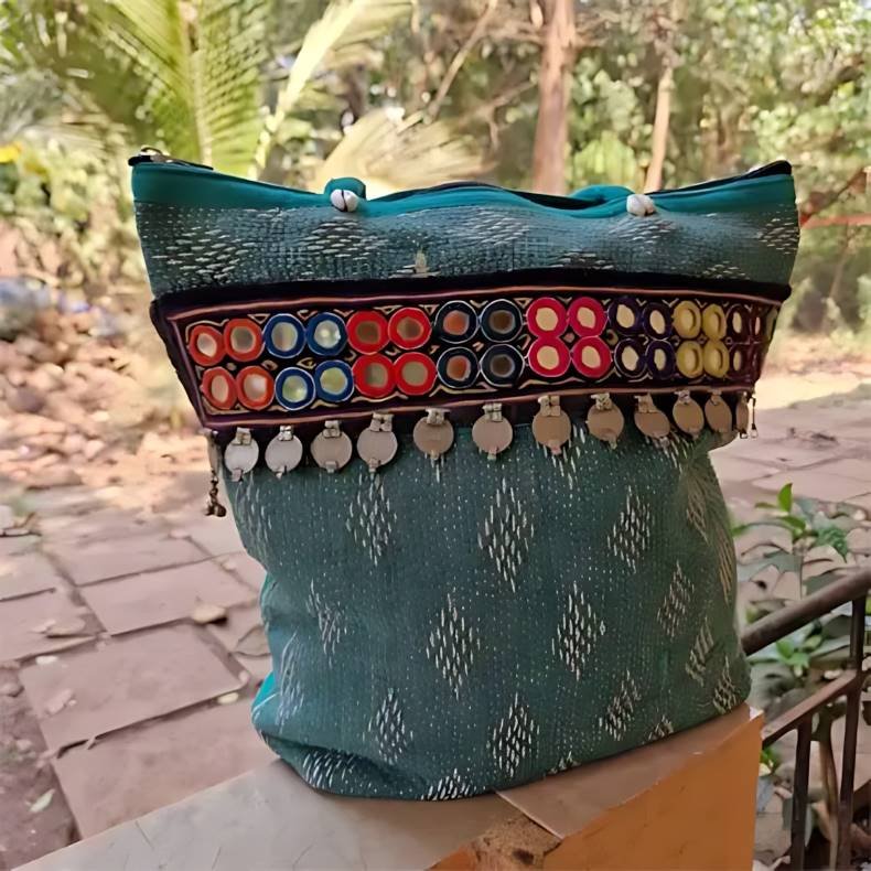 Vintage kantha taske grn