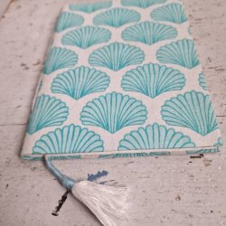 Bloktrykt bog, turkis musling