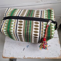 V�vet toilettaske gr�n, guld og sort