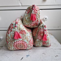 Bloktrykt toilettaske pistacie/rosa S