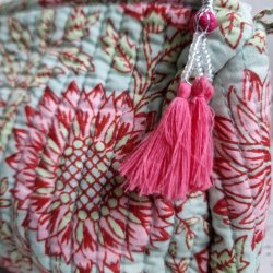 Bloktrykt toilettaske pistacie/rosa S