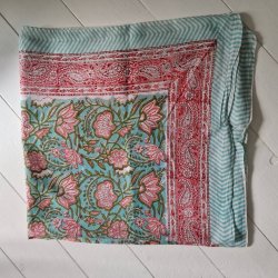 Bloktrykt bomulds trklde turkis/pink 89x 182