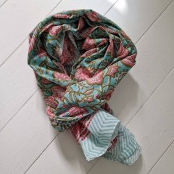 Bloktrykt bomulds trklde turkis/pink 89x 182