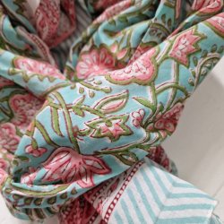 Bloktrykt bomulds trklde turkis/pink 89x 182