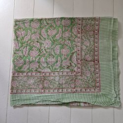 Bloktrykt bomulds trklde hvidt/grnt 119x196