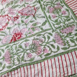 Bloktrykt bomulds trklde grn/mrk rd 119x187