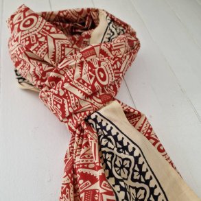 Ubleget bloktrykt trklde rdt/hjerte/sort 110x177 cm