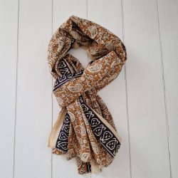 Ubleget bloktrykt trklde sort/carry 114x180 cm