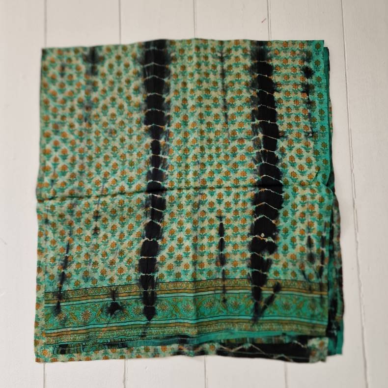 Stort silke trklde grn/sort 92x170