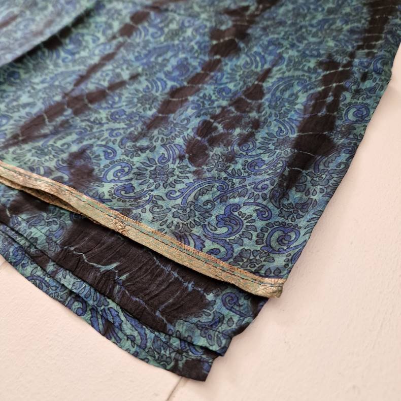 Stort silke trklde turkis/blt/sort 92x225