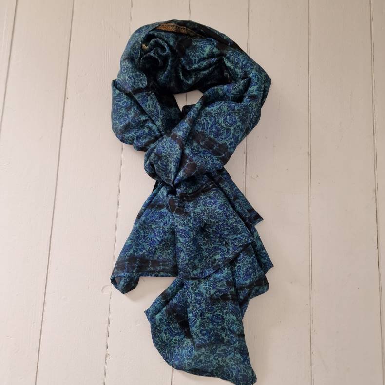 Stort silke trklde turkis/blt/sort 92x225