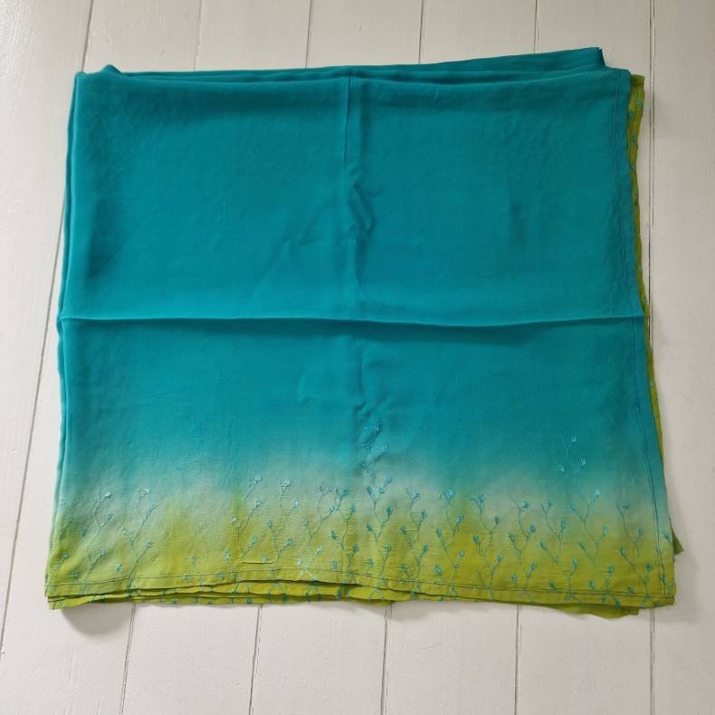 Stort silketrklde turkis/lime 103x230