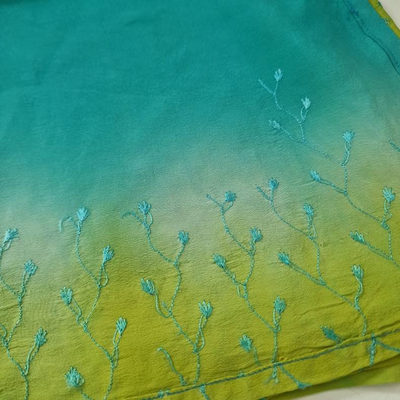 Stort silketrklde turkis/lime 103x230