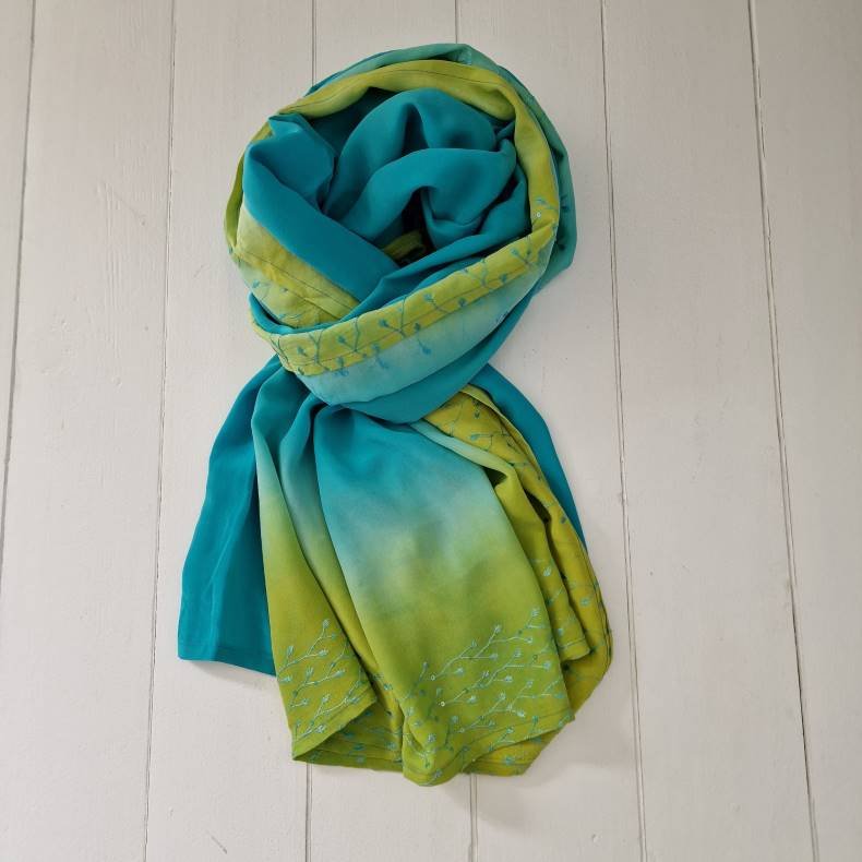 Stort silketrklde turkis/lime 103x230