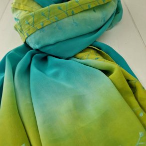 Stort silketrklde turkis/lime 103x230