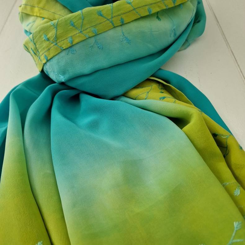 Stort silketrklde turkis/lime 103x230