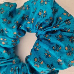 Scrunchies bl/turkis vintage silke Medium