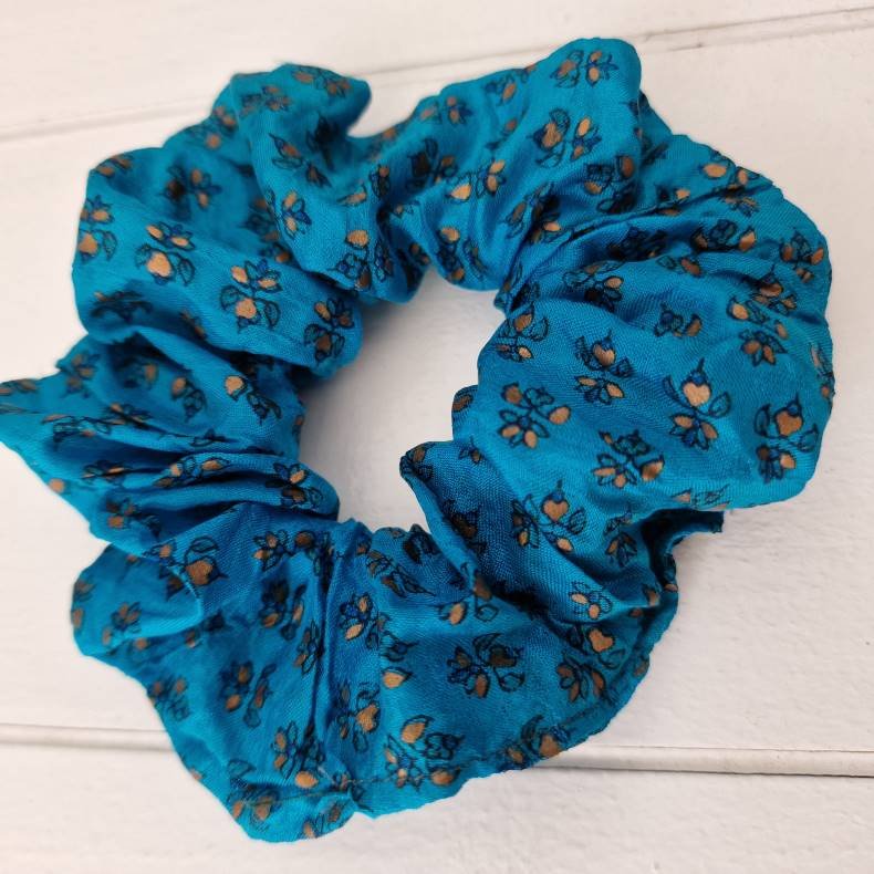 Scrunchies bl/turkis vintage silke Medium