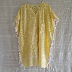 Bomulds kaftan med broderi gul