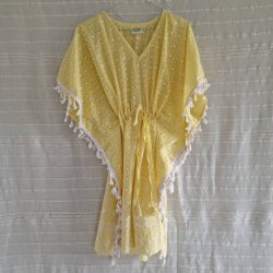 Bomulds kaftan med broderi gul