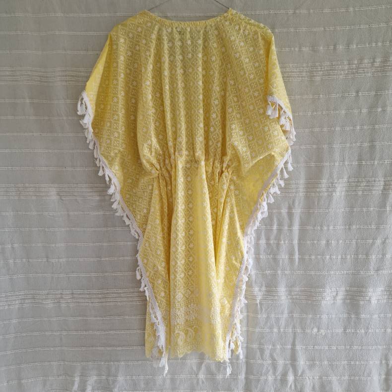Bomulds kaftan med broderi gul