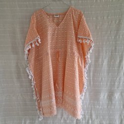 Bomulds kaftan med broderi fersken