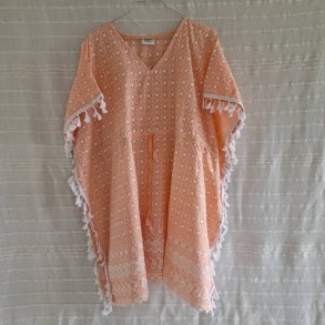 Bomulds kaftan med broderi fersken