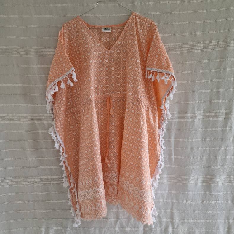Bomulds kaftan med broderi fersken