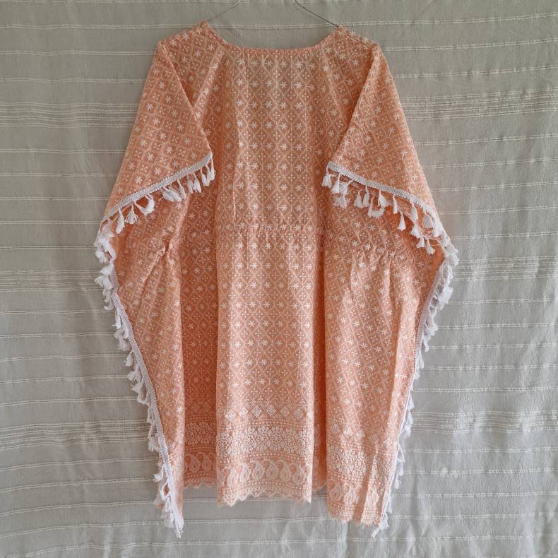 Bomulds kaftan med broderi fersken