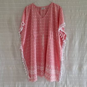 Bomulds kaftan med broderi rosa
