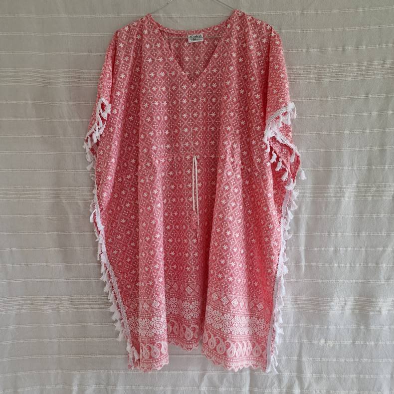 Bomulds kaftan med broderi rosa