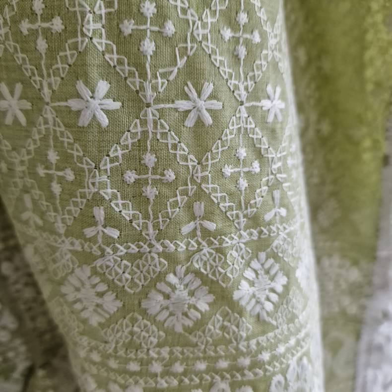 Bomulds kaftan med broderi grn