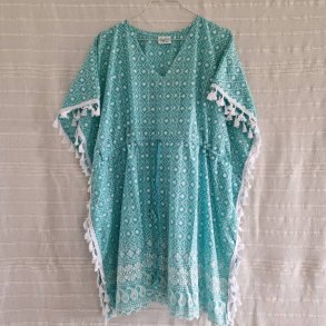 Bomulds kaftan med broderi turkis
