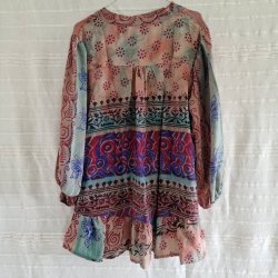 Skjorte med skd vintage saree silke rosa/turkis/flde s/m