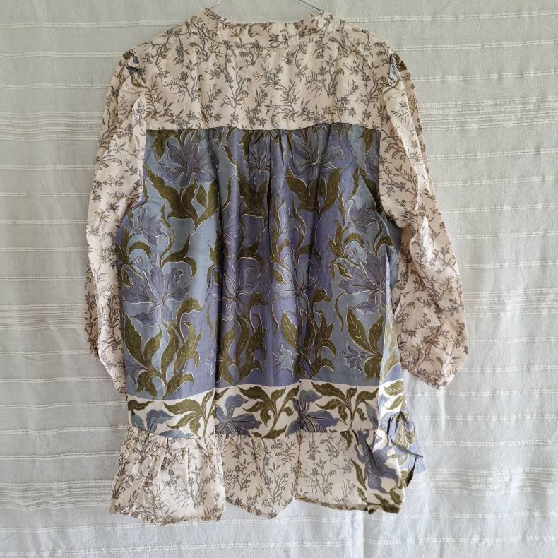 Skjorte med skd vintage saree silke flde/grn/bl s/m