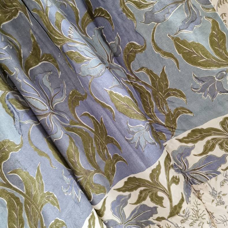 Skjorte med skd vintage saree silke flde/grn/bl s/m