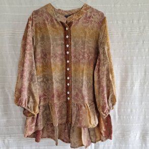 Skjorte med skd vintage saree silke gr/rosa/gul s/m