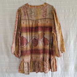 Skjorte med skd vintage saree silke gr/rosa/gul s/m