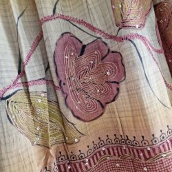 Skjorte med skd vintage saree silke gr/rosa/gul s/m