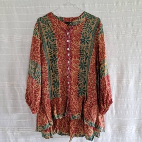 Skjorte med skd vintage saree silke pink/rd/turkis l/xl