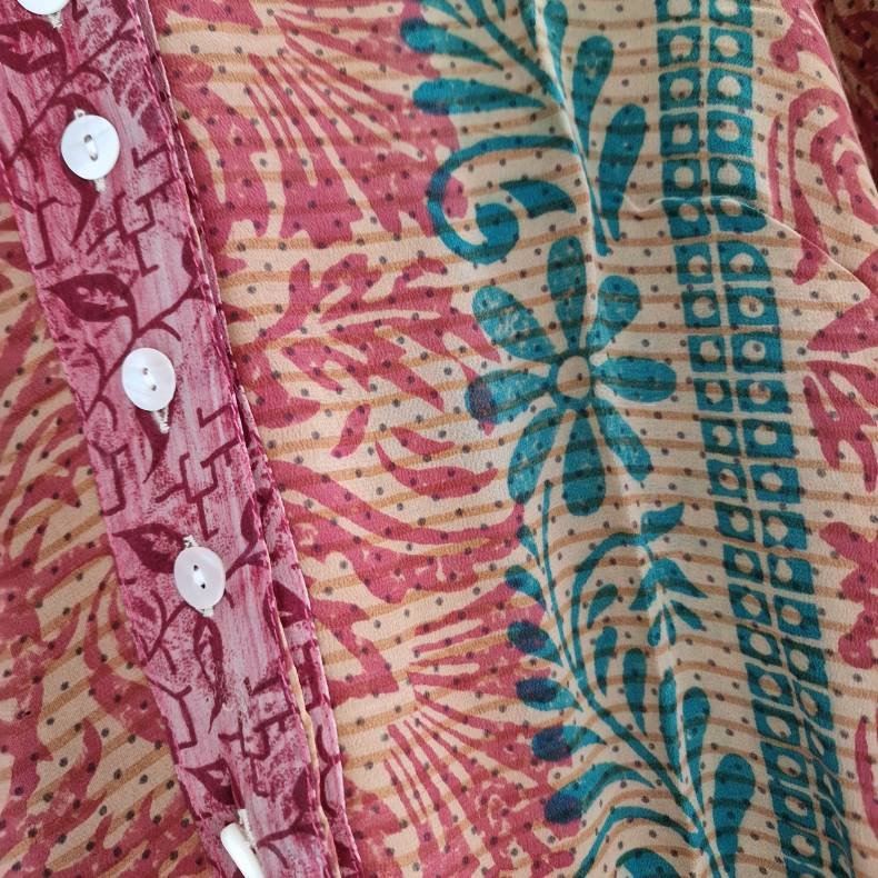 Skjorte med skd vintage saree silke pink/rd/turkis l/xl