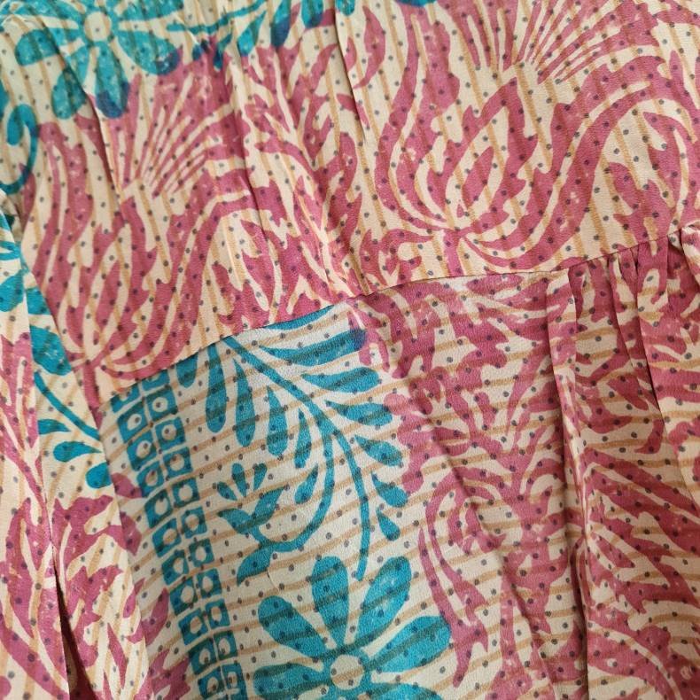 Skjorte med skd vintage saree silke pink/rd/turkis l/xl