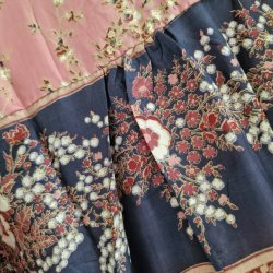 Skjorte med sk�d vintage saree silke rosa/sort l/xl