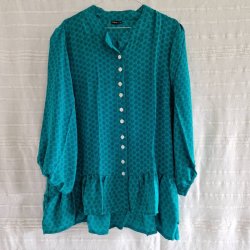 Skjorte med skd vintage saree silke grnturkis l/xl