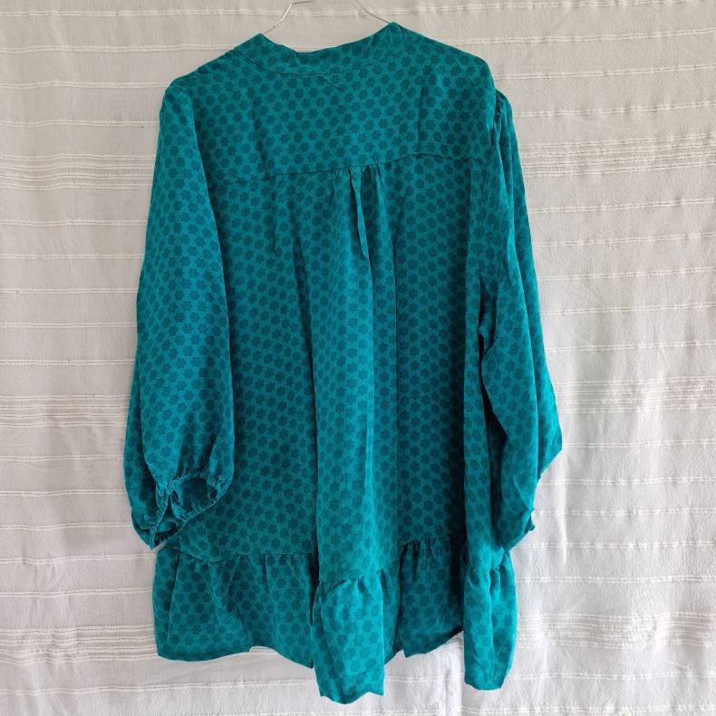 Skjorte med skd vintage saree silke grnturkis l/xl