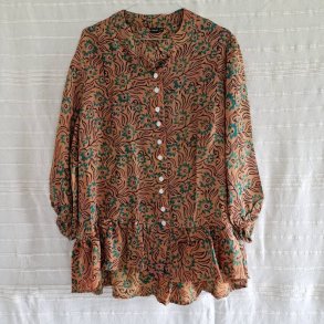 Skjorte med skd vintage saree silke beige/sort/turkis l/xl