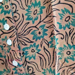 Skjorte med sk�d vintage saree silke beige/sort/turkis l/xl
