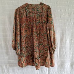 Skjorte med sk�d vintage saree silke beige/sort/turkis l/xl