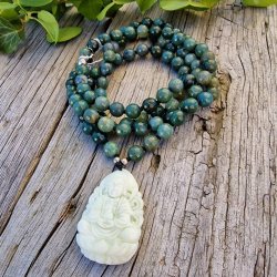 Moss agate hndskret Guanyin  luksus boheme mala